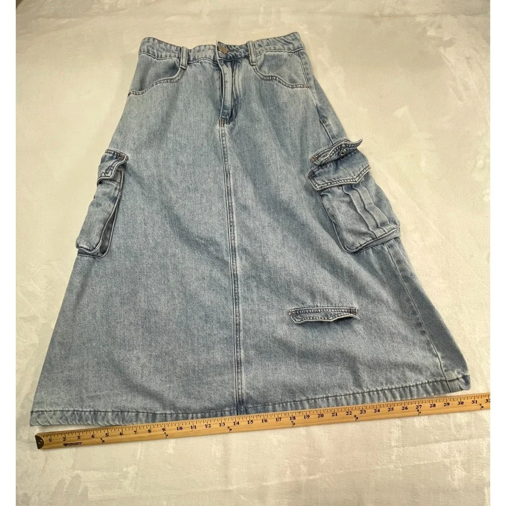 Denim‎ A-Line Skirt Womens 26 Waist Cargo Pockets Heart Buttons - Picture 6 of 6